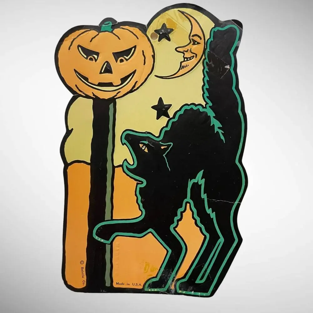 Vintage 1950s-1960s Beistle Halloween Die Cuts Lot (3)-Cats & Pumpkin